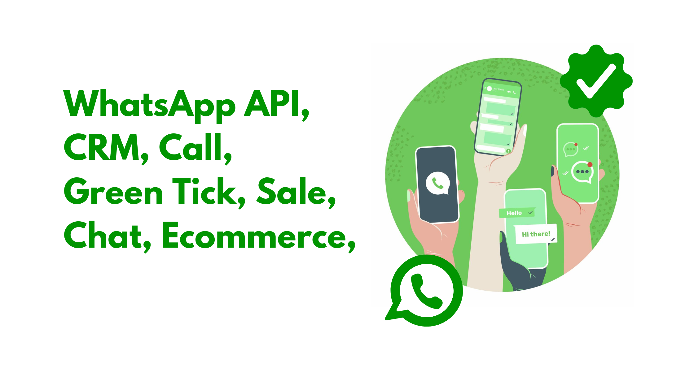 WhatsApp API, CRM, call, green tick, chat and ecommerce messaging