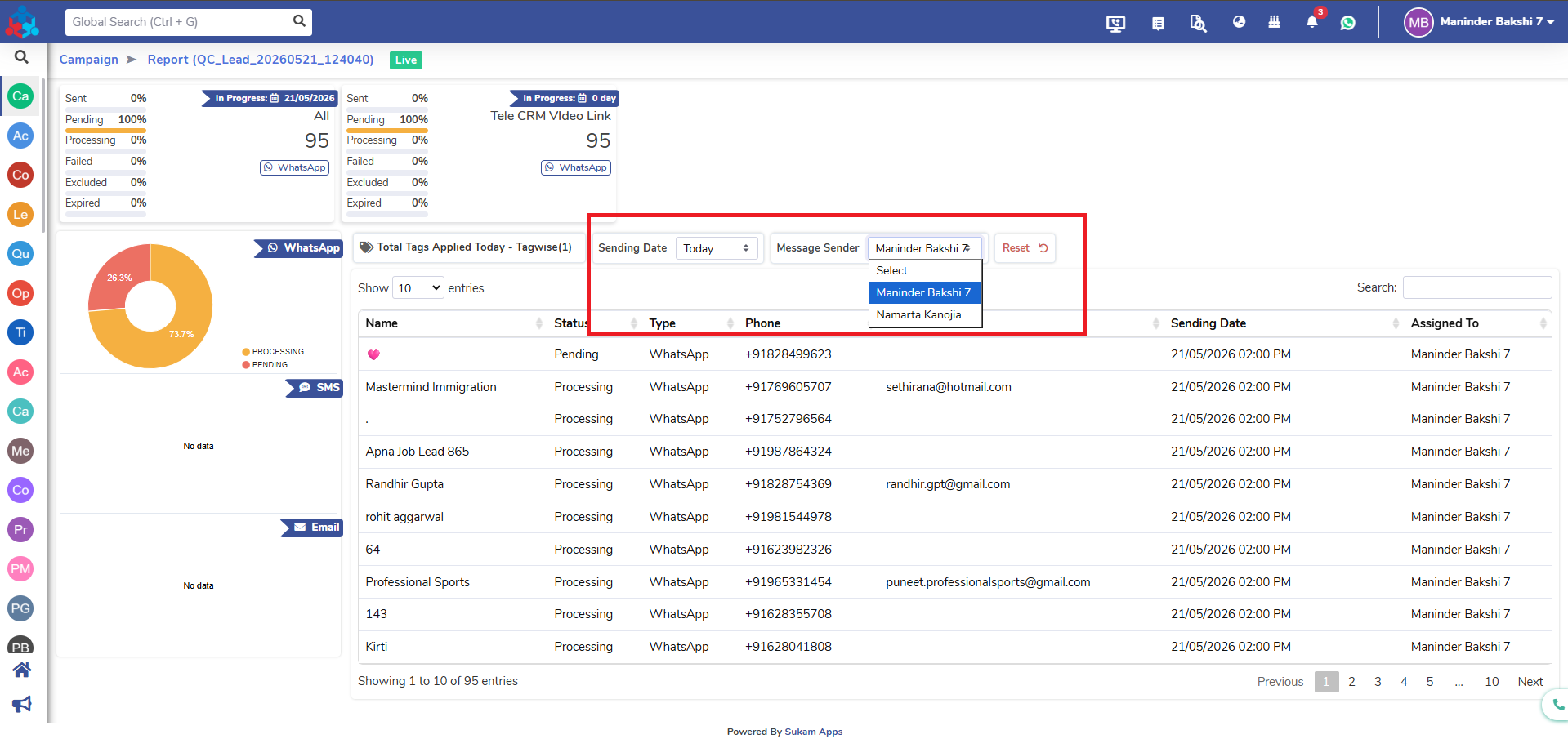 Sukam Apps CRM WhatsApp broadcast to leads - step 6 - Sukam Apps IT Services