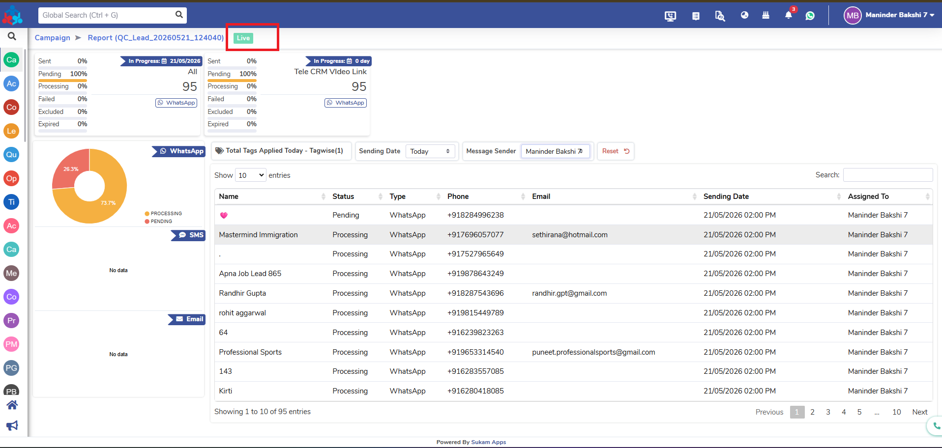Sukam Apps CRM WhatsApp broadcast to leads - step 7 - Sukam Apps IT Services